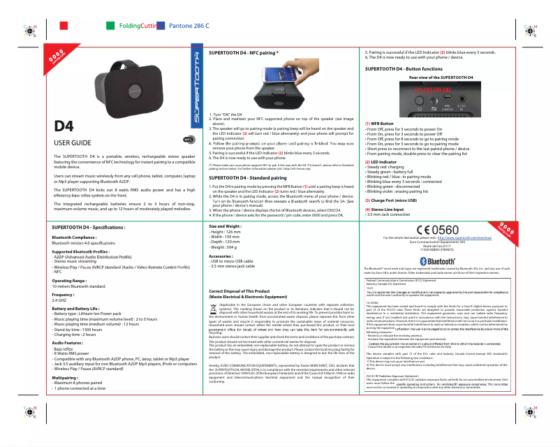 Page 1 de la notice Manuel utilisateur SuperTooth D4