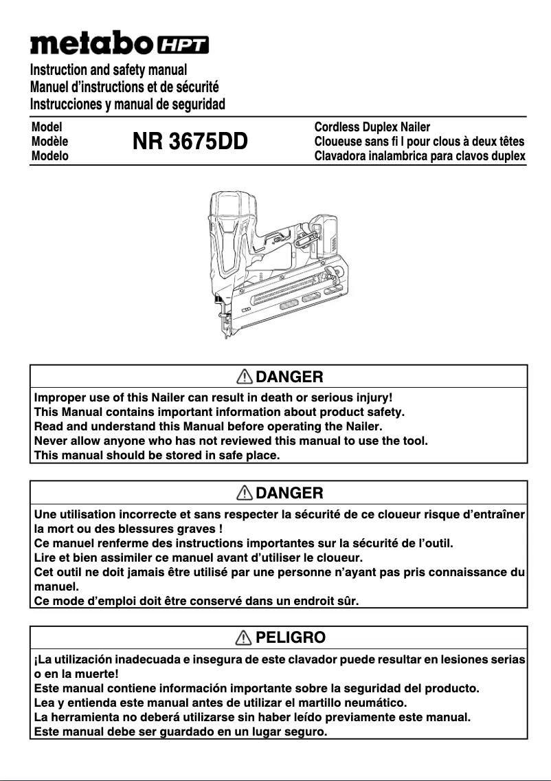 Page 1 de la notice Manuel utilisateur HiKOKI NR3675DD