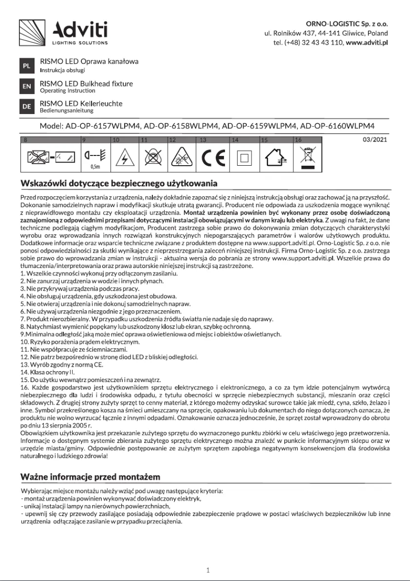 Image de la première page du manuel de l'appareil AD-OP-6159WLPM4