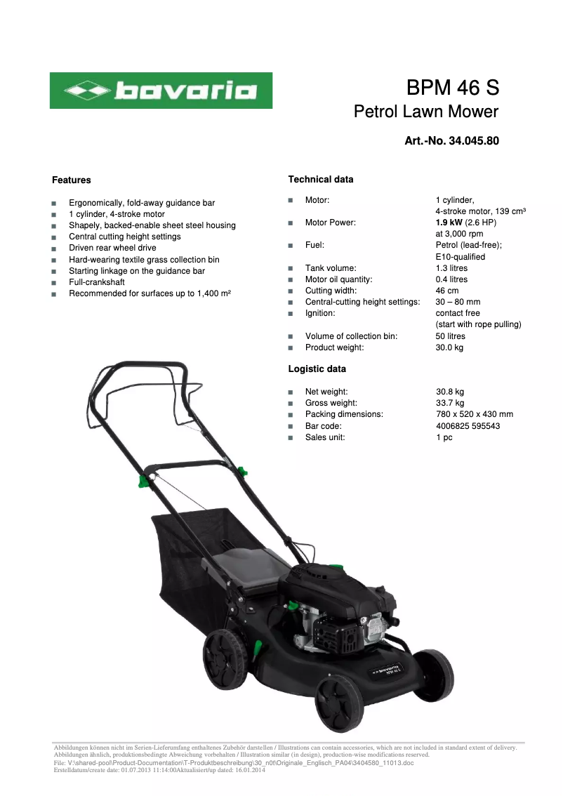 Page n°1 - Manuel utilisateur Bavaria BPM 46 S