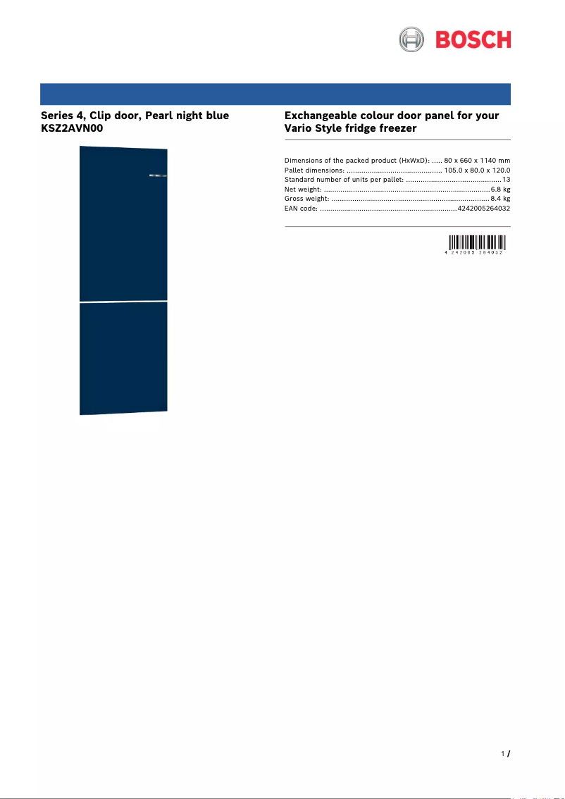 Page 1 of the manual User Manual Bosch KSZ2AVN00