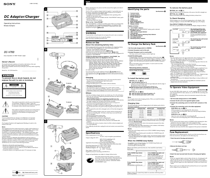 Image de la première page du manuel de l'appareil DC-V700