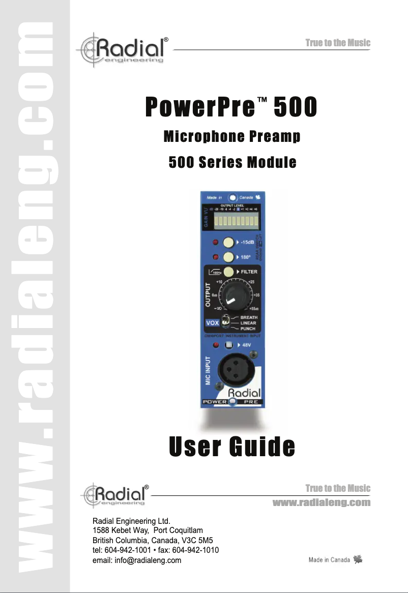 Page 1 de la notice Manuel utilisateur Radial Engineering PowerPre 500