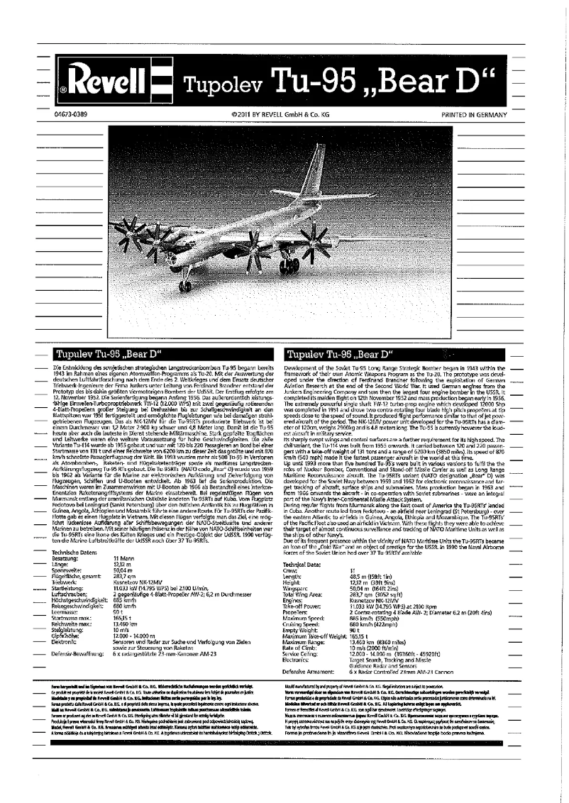 Page 1 de la notice Manuel utilisateur Revell Tupolev Tu-95