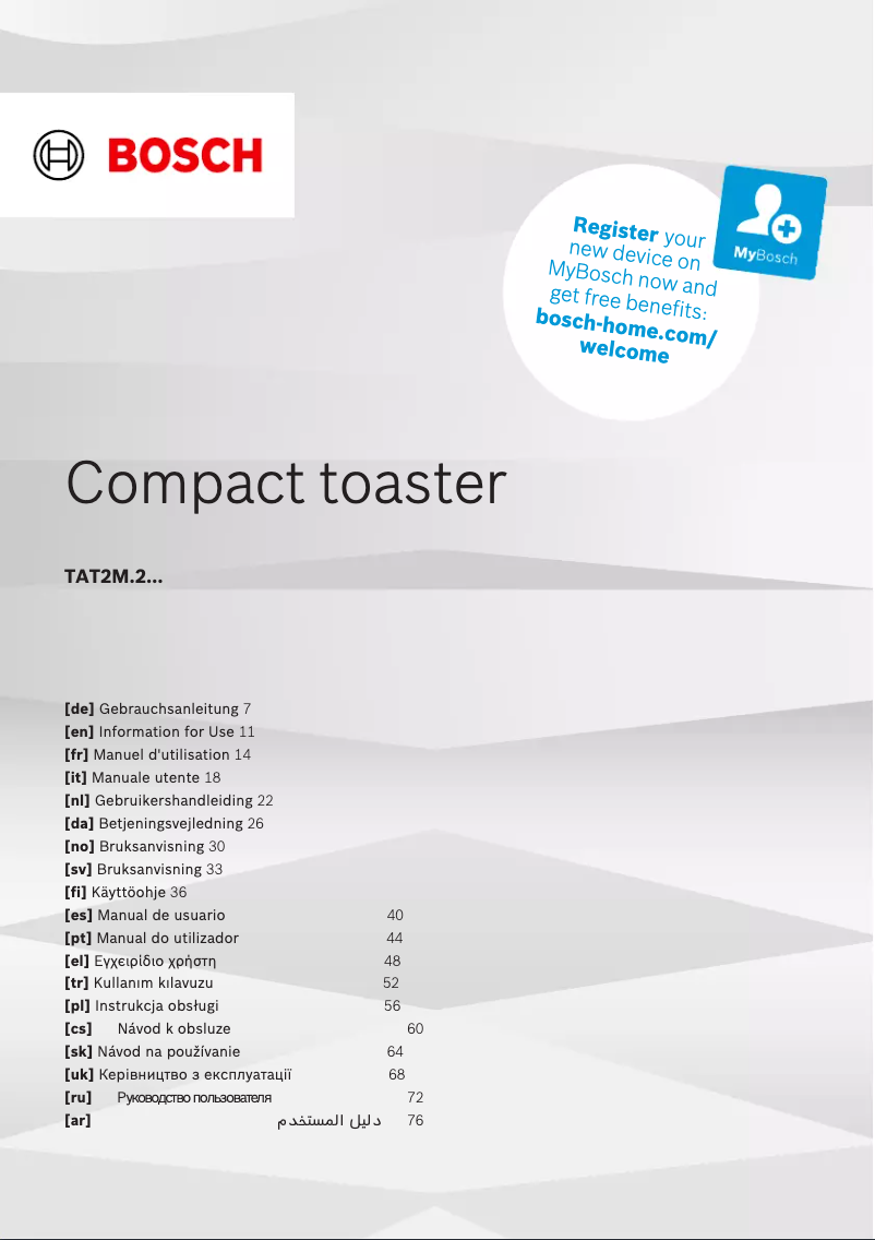 Page 1 de la notice Manuel utilisateur Bosch TAT2M127