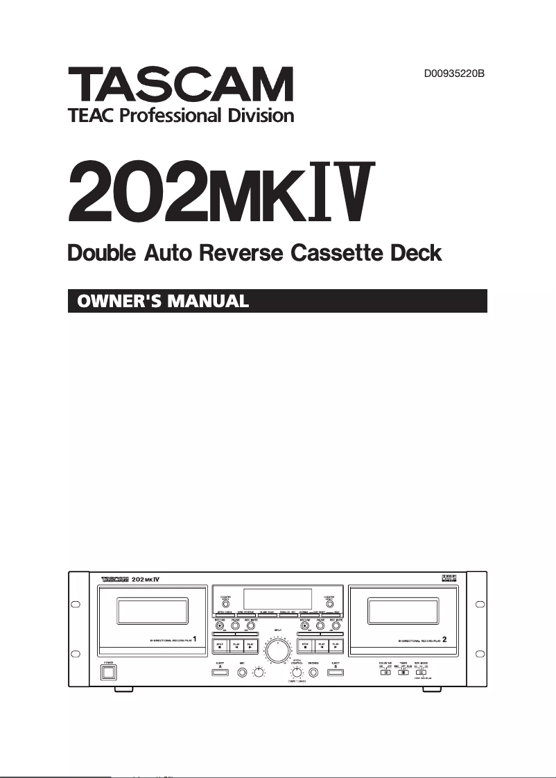 Page n°1 - Manuel utilisateur Tascam 202MKIV