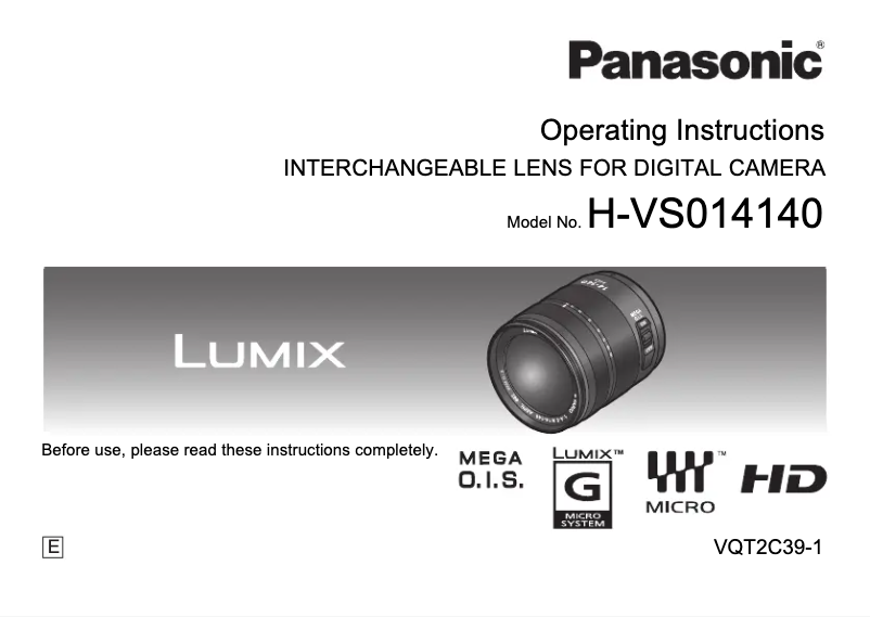 Page 1 de la notice Manuel utilisateur Panasonic Lumix H-VS014140