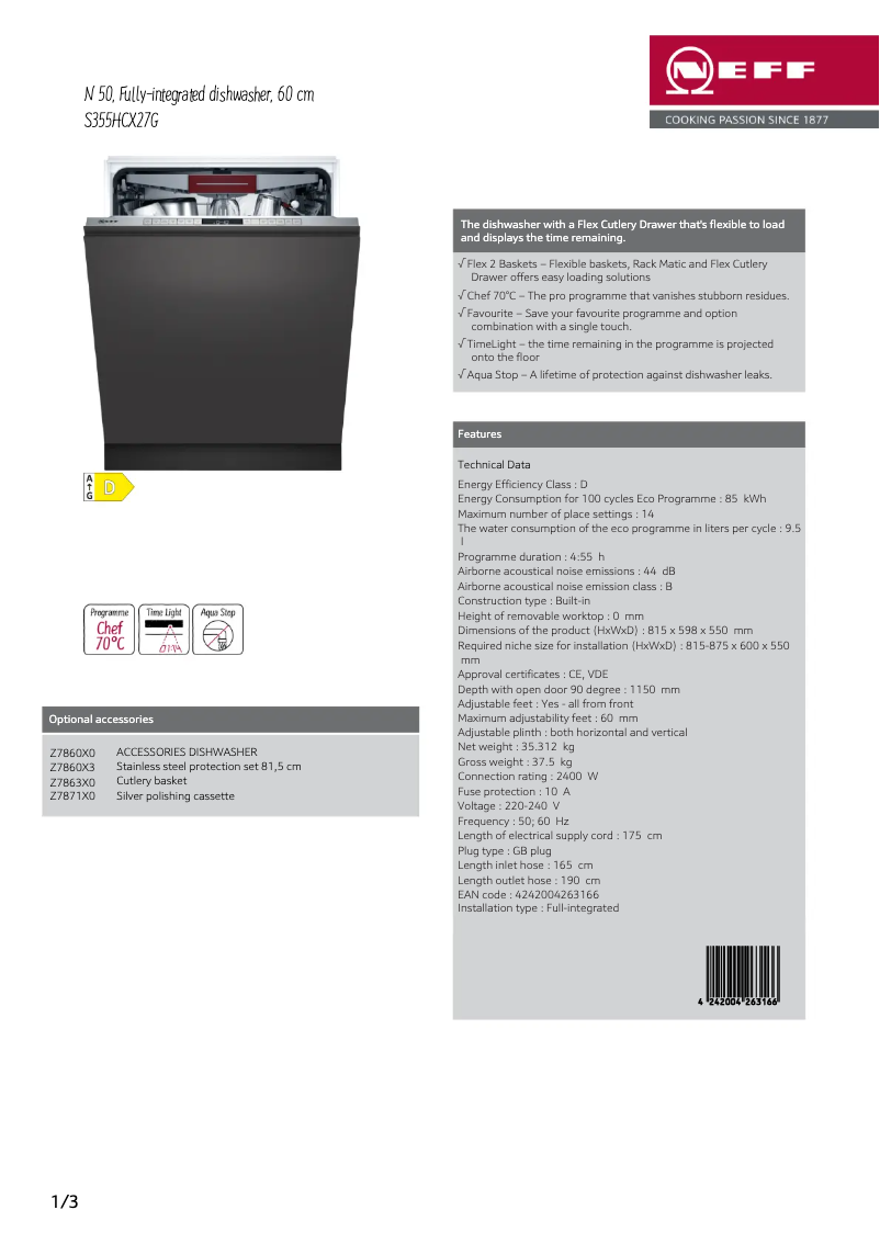 Page n°1 - Fiche technique Neff S355HCX27G