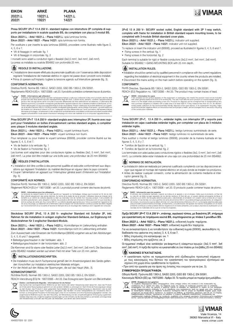 Page n°1 - Manuel utilisateur Vimar 19221.B