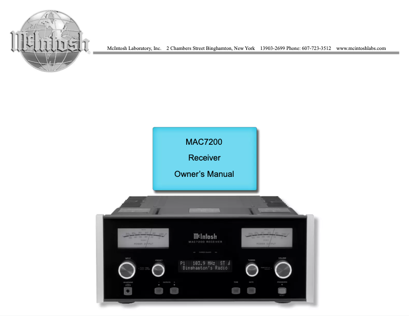 Page 1 de la notice Manuel utilisateur McIntosh MAC7200