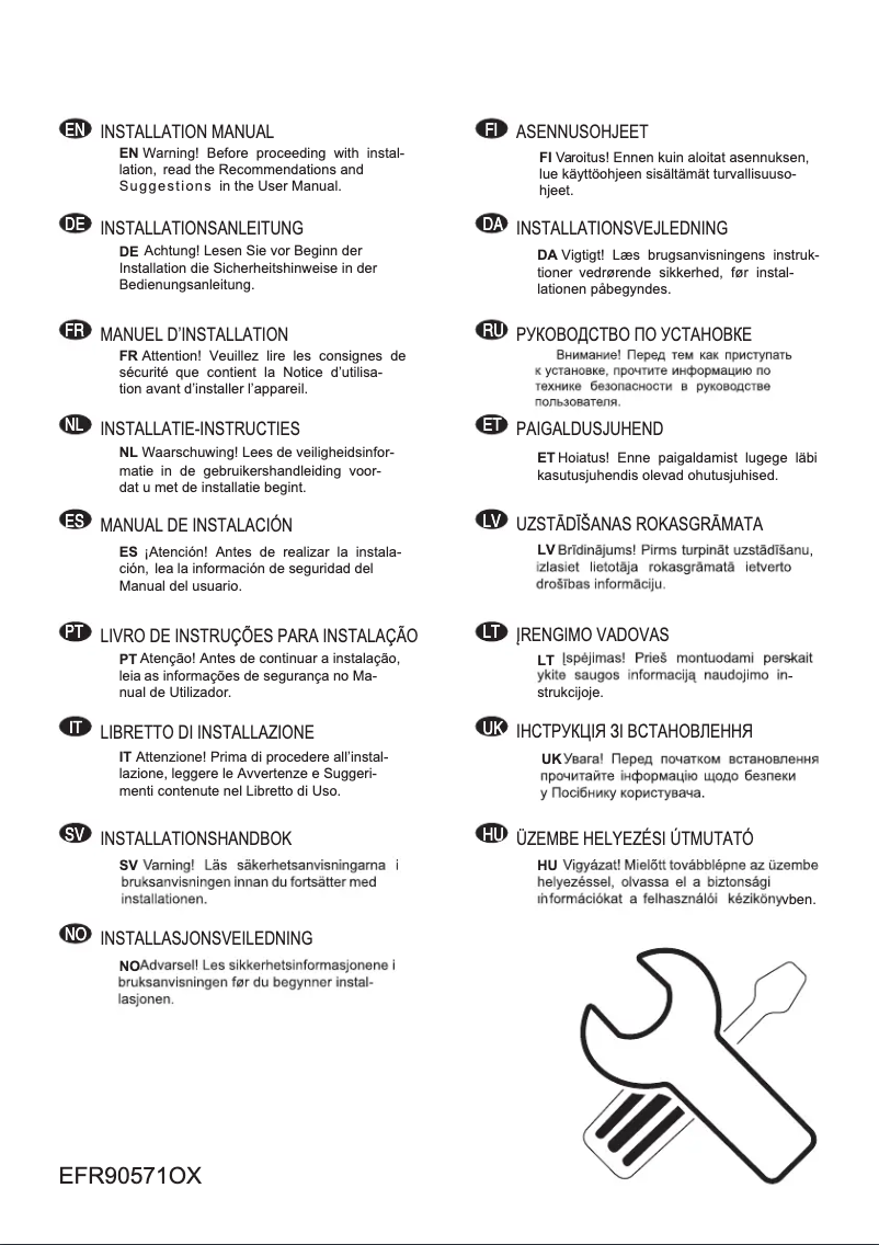 Page 1 de la notice Guide d'installation Electrolux EFR90571OX