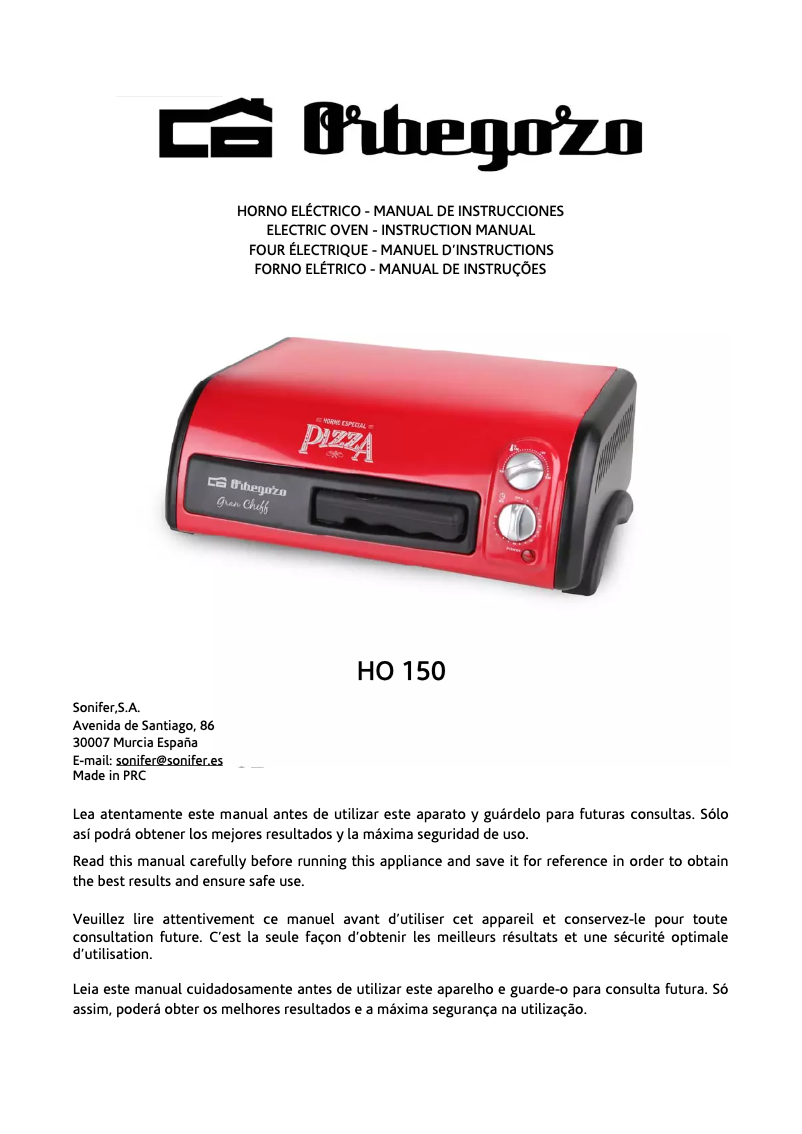 Page 1 de la notice Manuel utilisateur Orbegozo HO 150