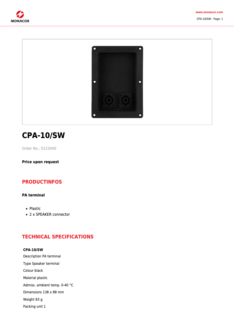 Page n°1 - Manuel utilisateur Monacor CPA-10/SW