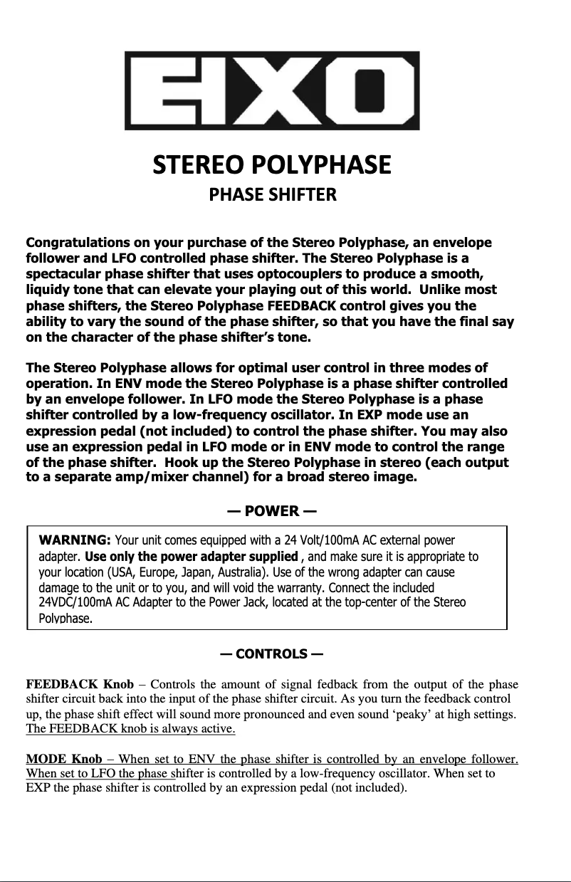 Página 1 del manual Manual de usuario Electro Harmonix Stereo Polyphase
