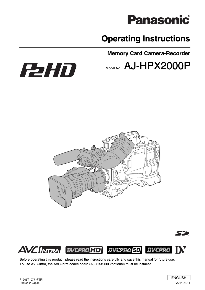 Image de la première page du manuel de l'appareil AJ-HPX2000P