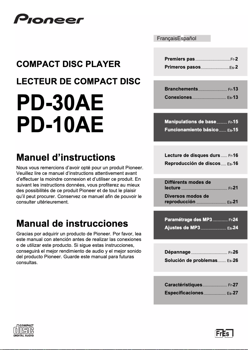 Page 1 de la notice Manuel utilisateur Pioneer PD-30AE