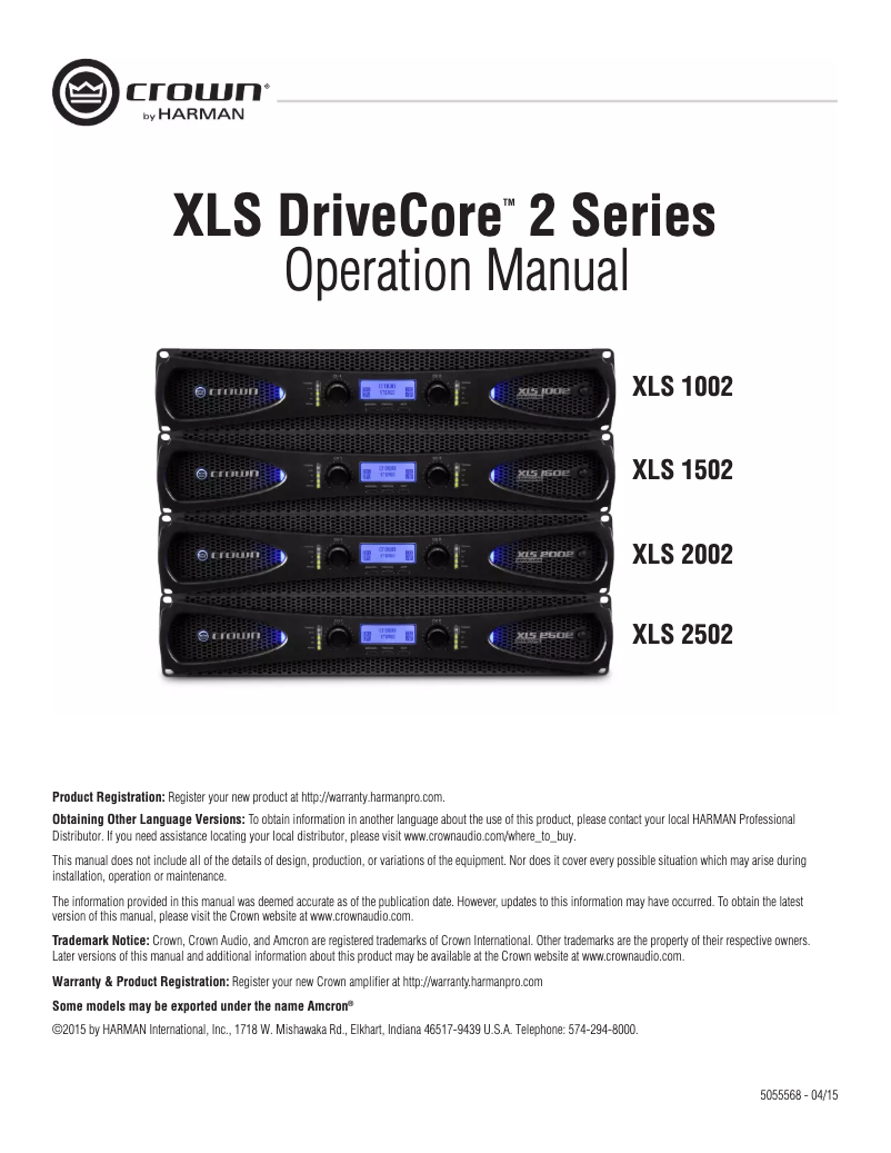 Image de la première page du manuel de l'appareil DriveCore XLS 2002