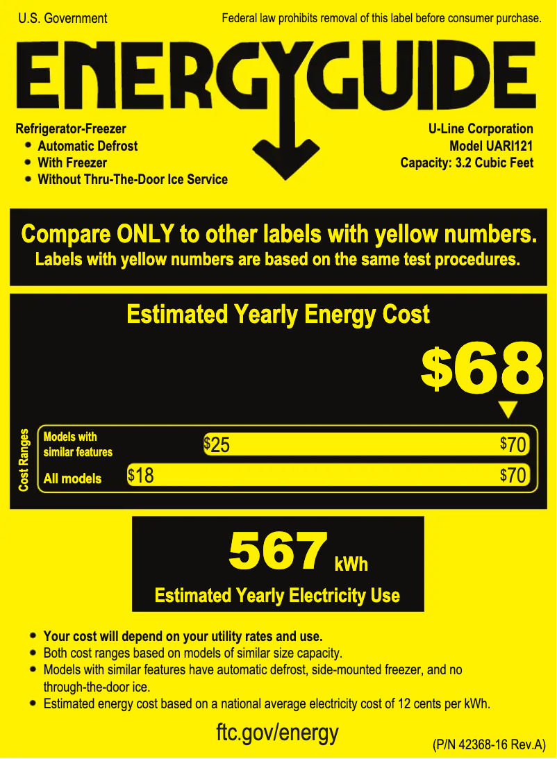 Page n°1 - Label énergétique U-Line UARI121-BS01A