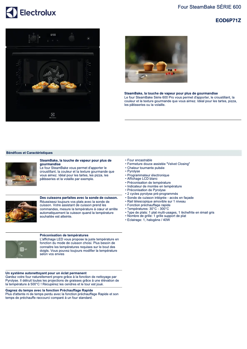 Página 1 del manual Ficha técnica Electrolux EOD6P71Z