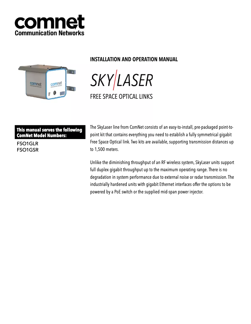 Page 1 de la notice Manuel utilisateur ComNet FSO1GSR