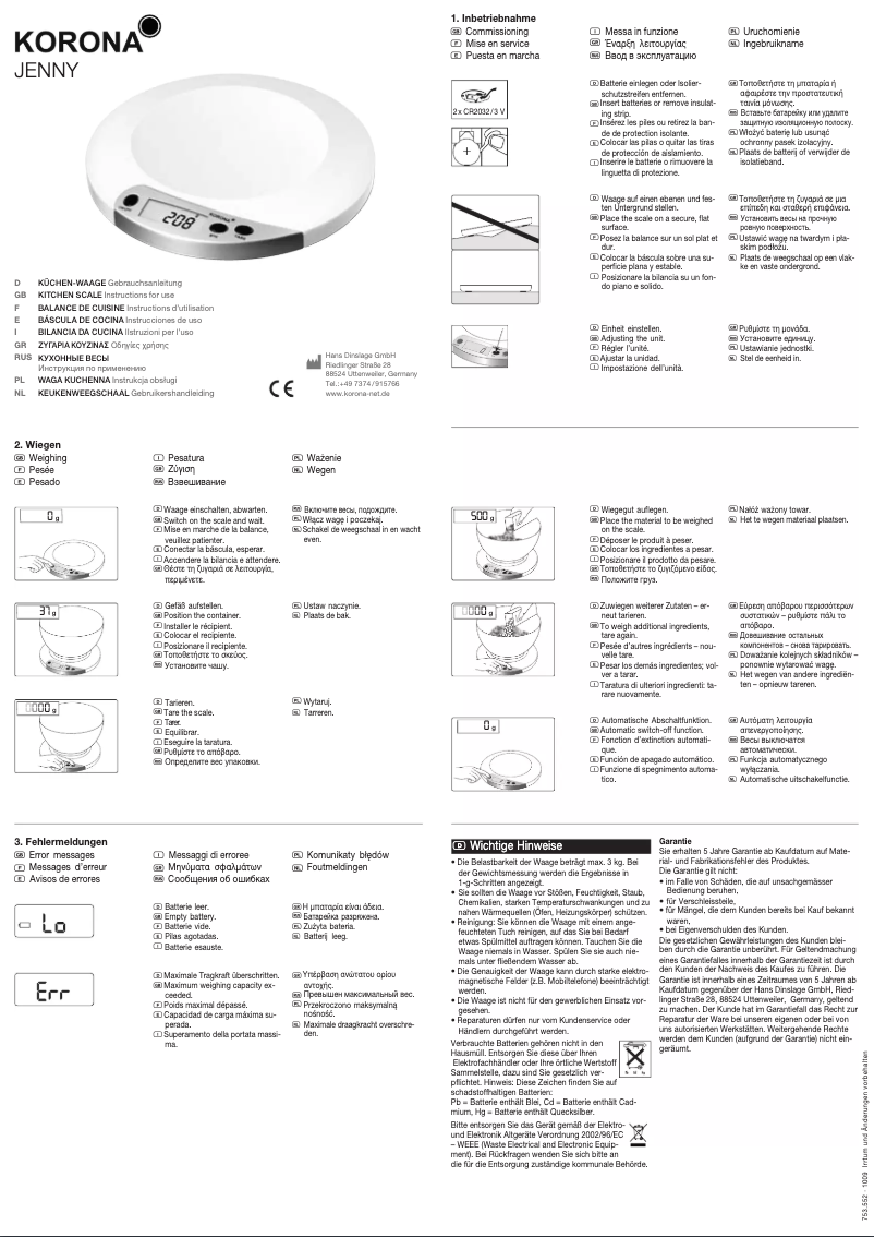 Page 1 de la notice Manuel utilisateur Korona Jenny 9524101
