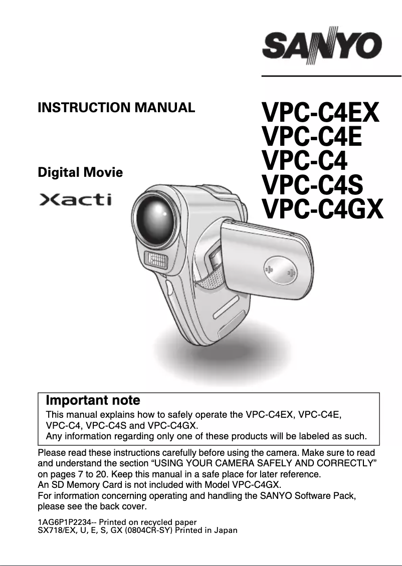Image de la première page du manuel de l'appareil Xacti VPC-C1