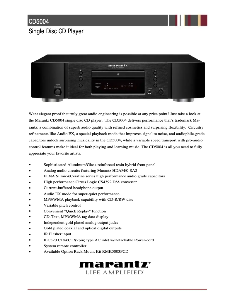 Page n°1 - Fiche technique Marantz CD5004