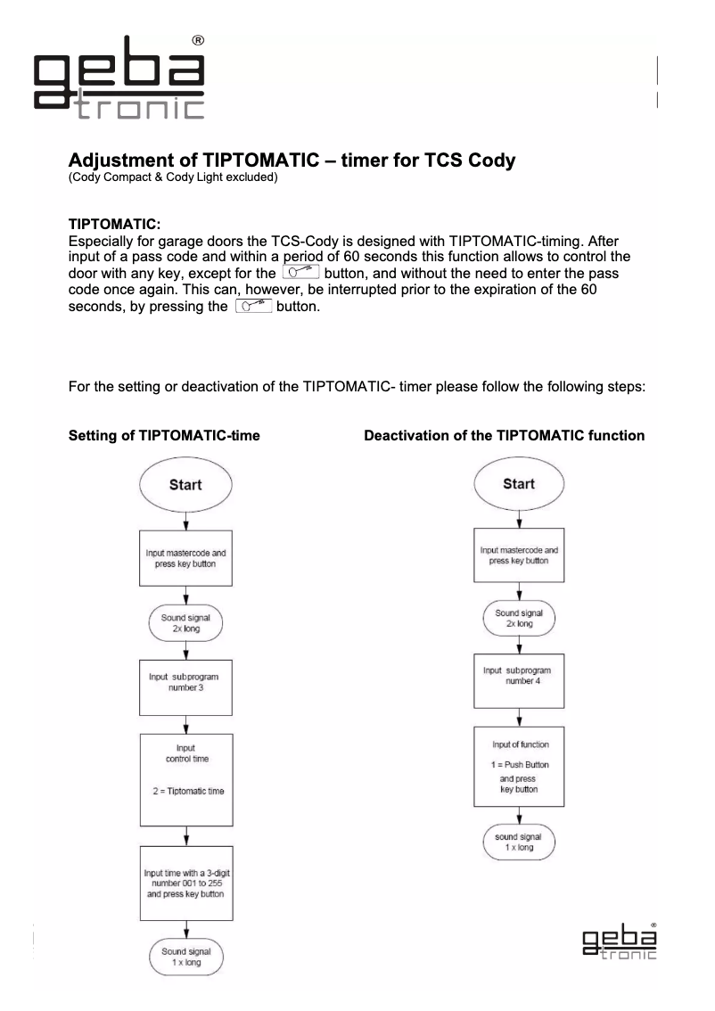 Page n°1 - Manuel utilisateur Geba Tronic TCS Cody - TIPTOMATIC timer