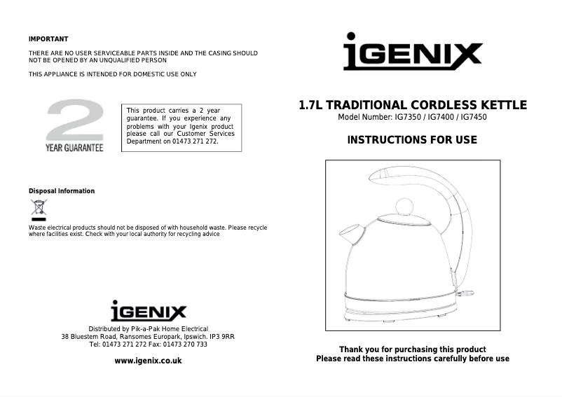 Imagen de la primera página del manual del dispositivo IG7450
