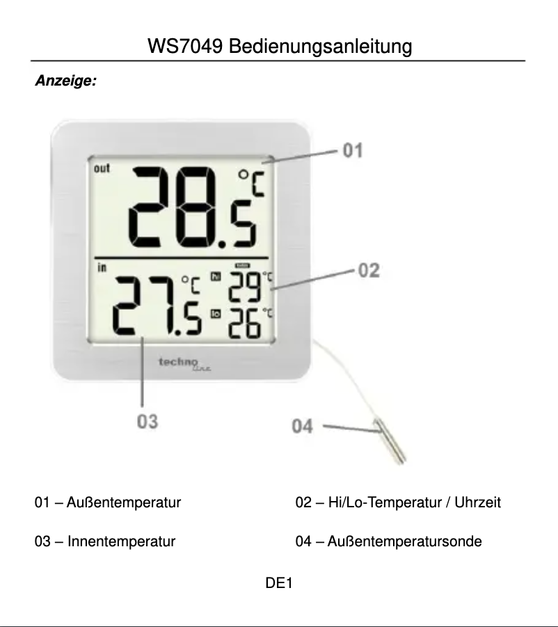 Page n°1 - Manuel utilisateur Techno Line WS 7049
