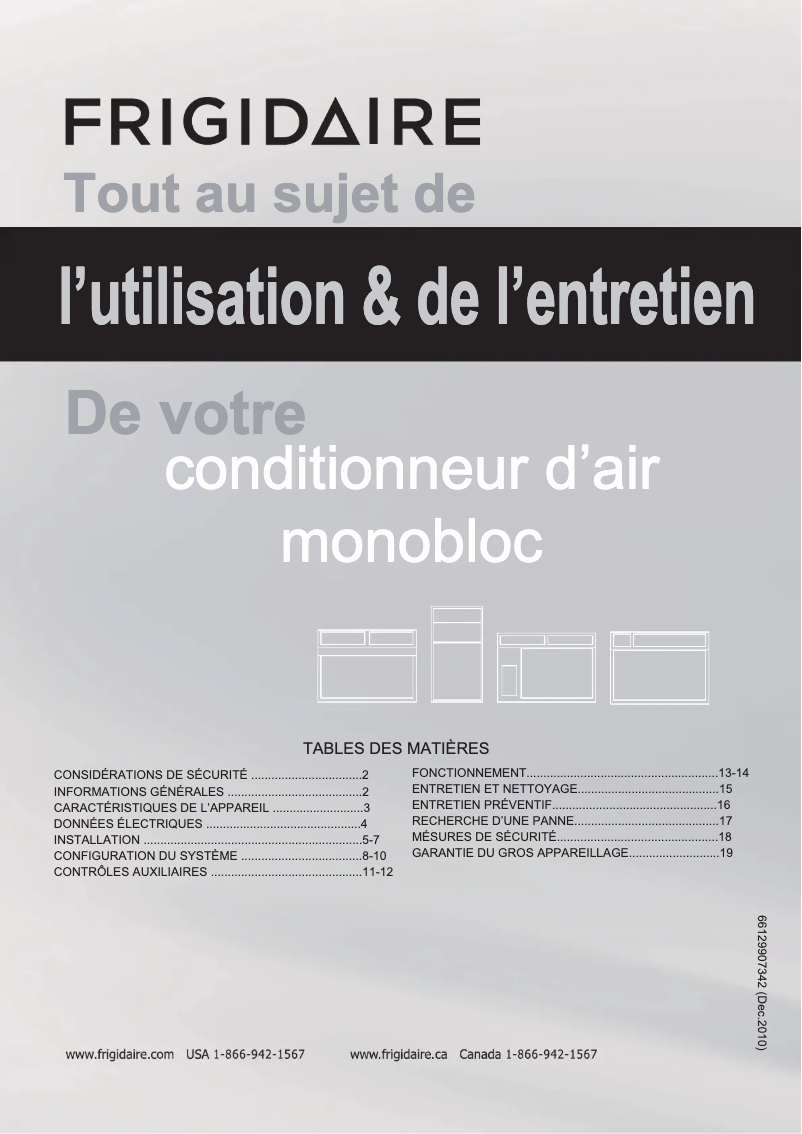 Page 1 de la notice Manuel utilisateur Frigidaire FRP12PTT3R