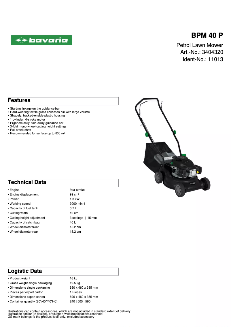 Página 1 del manual Ficha técnica Bavaria BPM 40 P