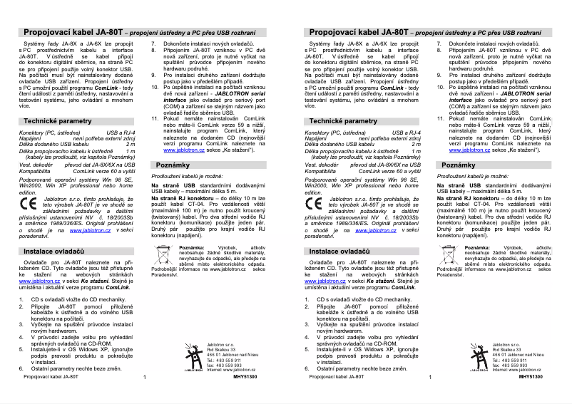 Page 1 de la notice Manuel utilisateur Joblotron JA-80T