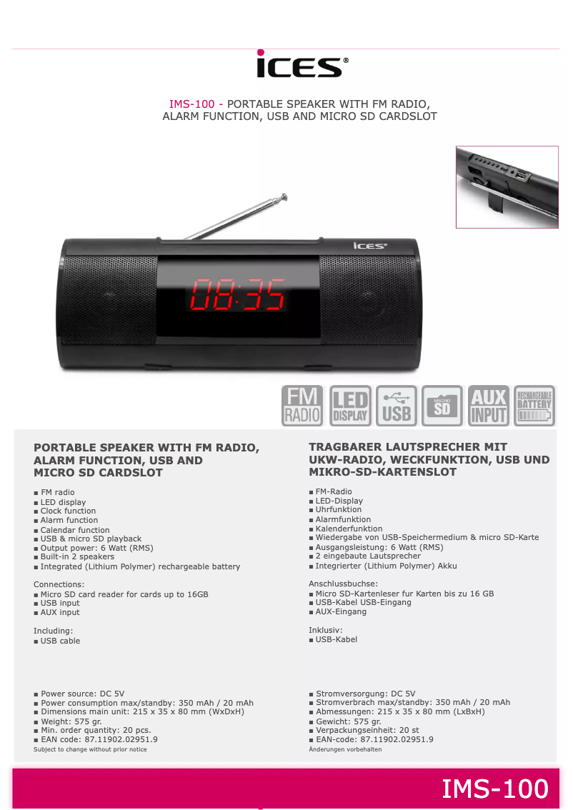 Page 1 de la notice Manuel utilisateur Ices IMS-100