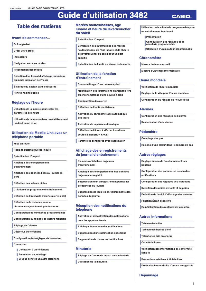 Image de la première page du manuel de l'appareil G-Shock GBX-100