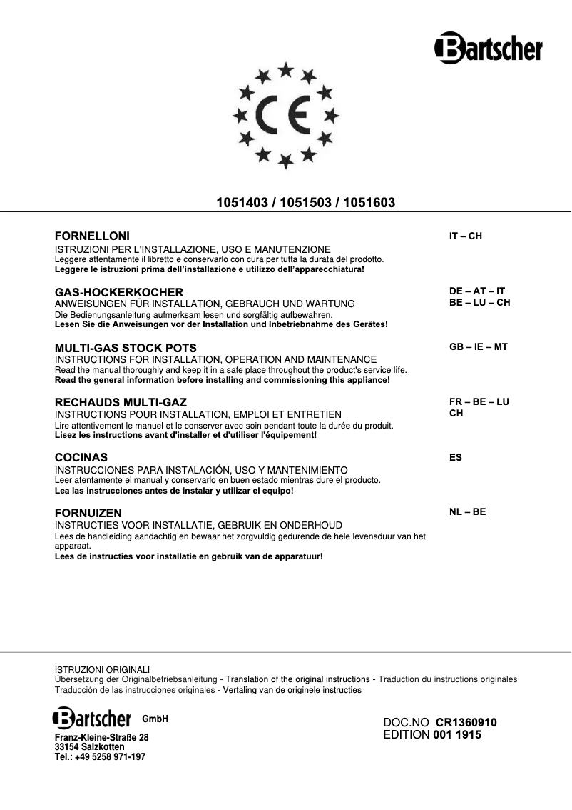 Page n°1 - Manuel utilisateur Bartscher G-2KB 1K700