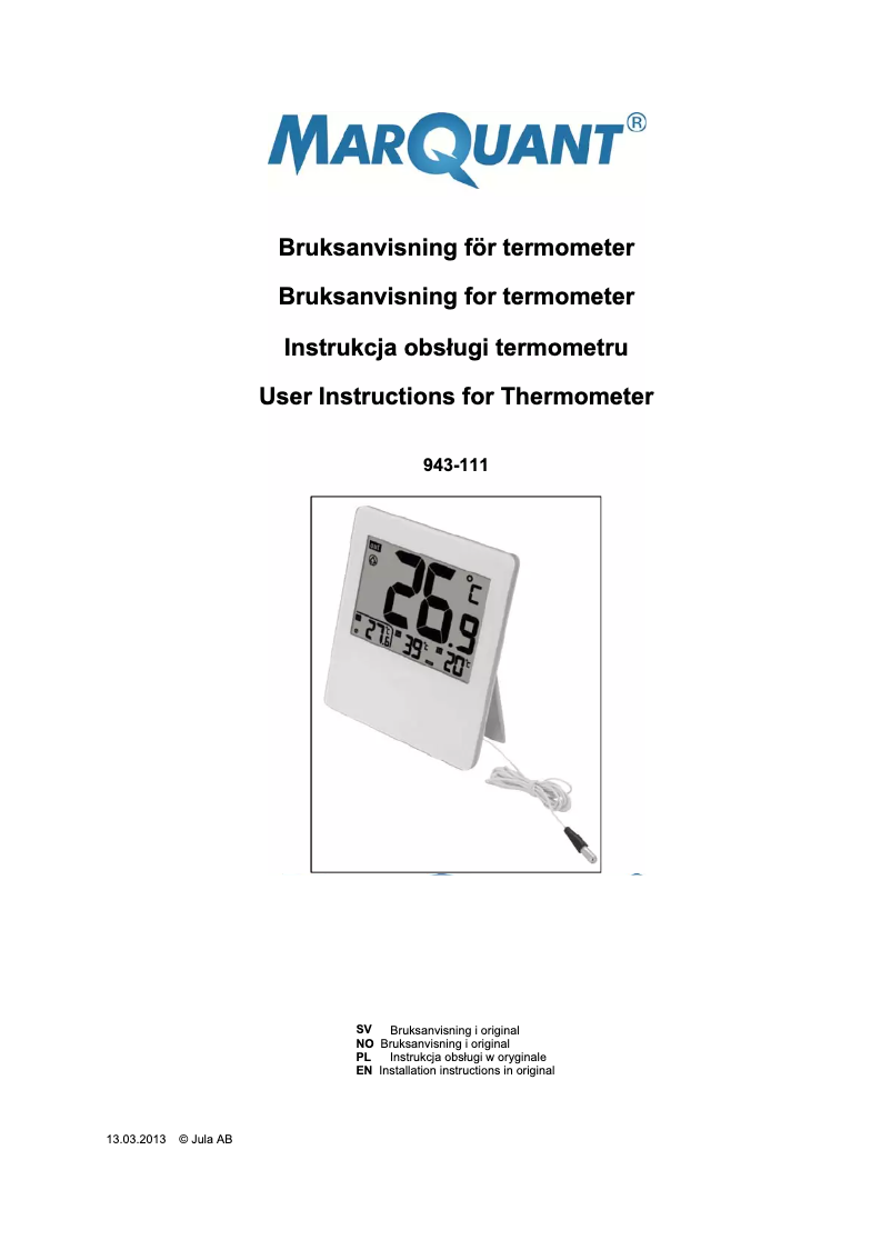 Page 1 de la notice Manuel utilisateur Marquant 943-111