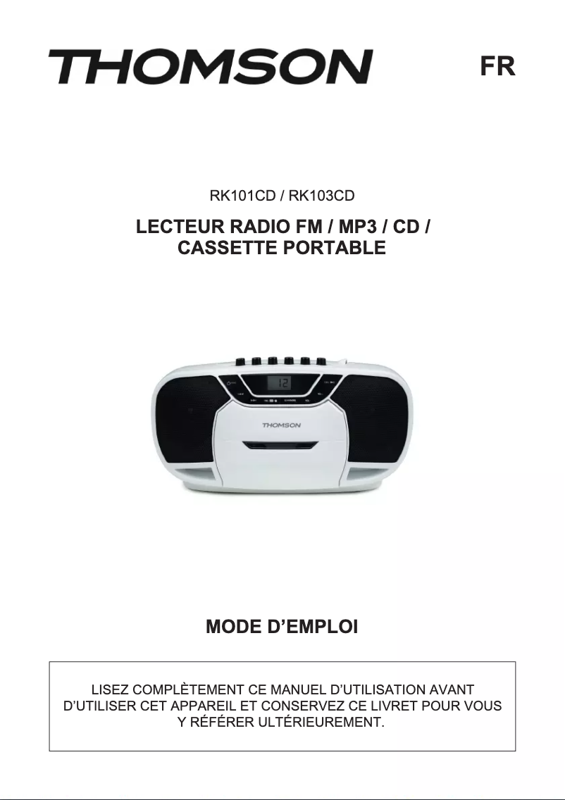 Page n°1 - Manuel utilisateur Thomson RK101CD