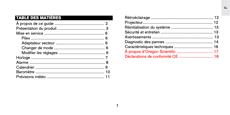 Page 1 de la notice Manuel utilisateur Oregon Scientific PSS02