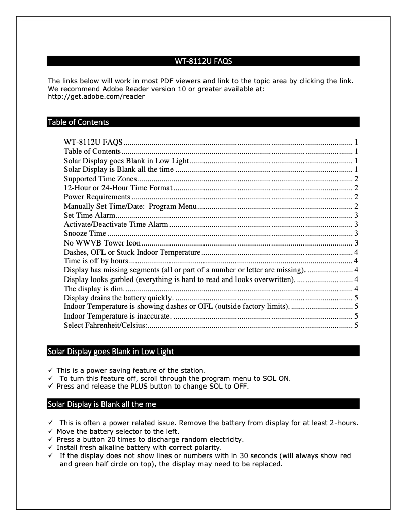 Image de la première page du manuel de l'appareil WT-8112U-WH