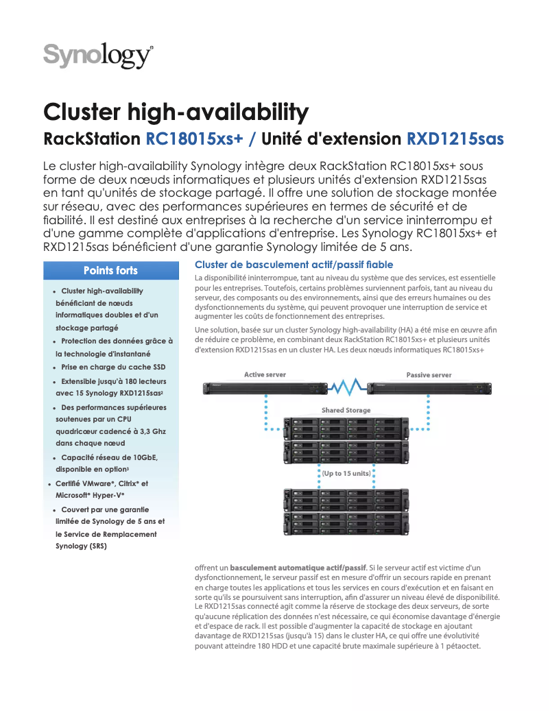 Page 1 de la notice Fiche technique Synology RXD1215sas
