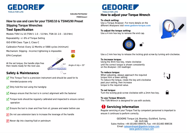 Page 1 de la notice Manuel utilisateur Gedore TSN 55