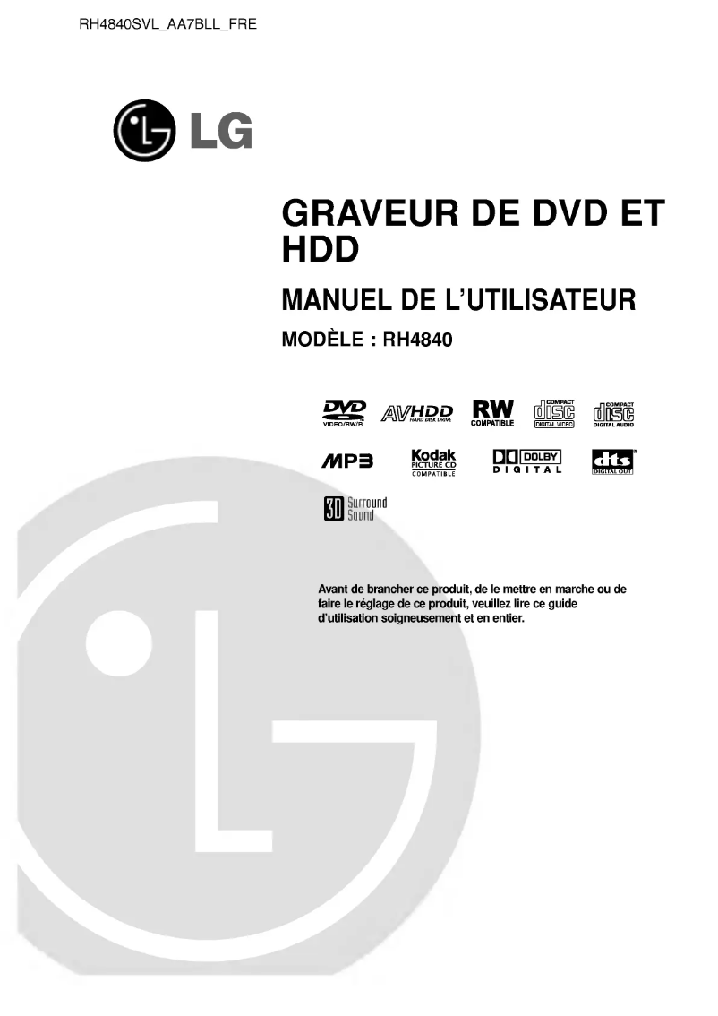 Page 1 de la notice Manuel utilisateur LG RH4840SVL