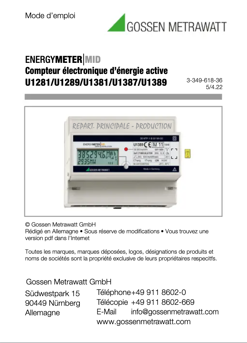 Page 1 de la notice Manuel utilisateur Gossen Metrawatt U1281