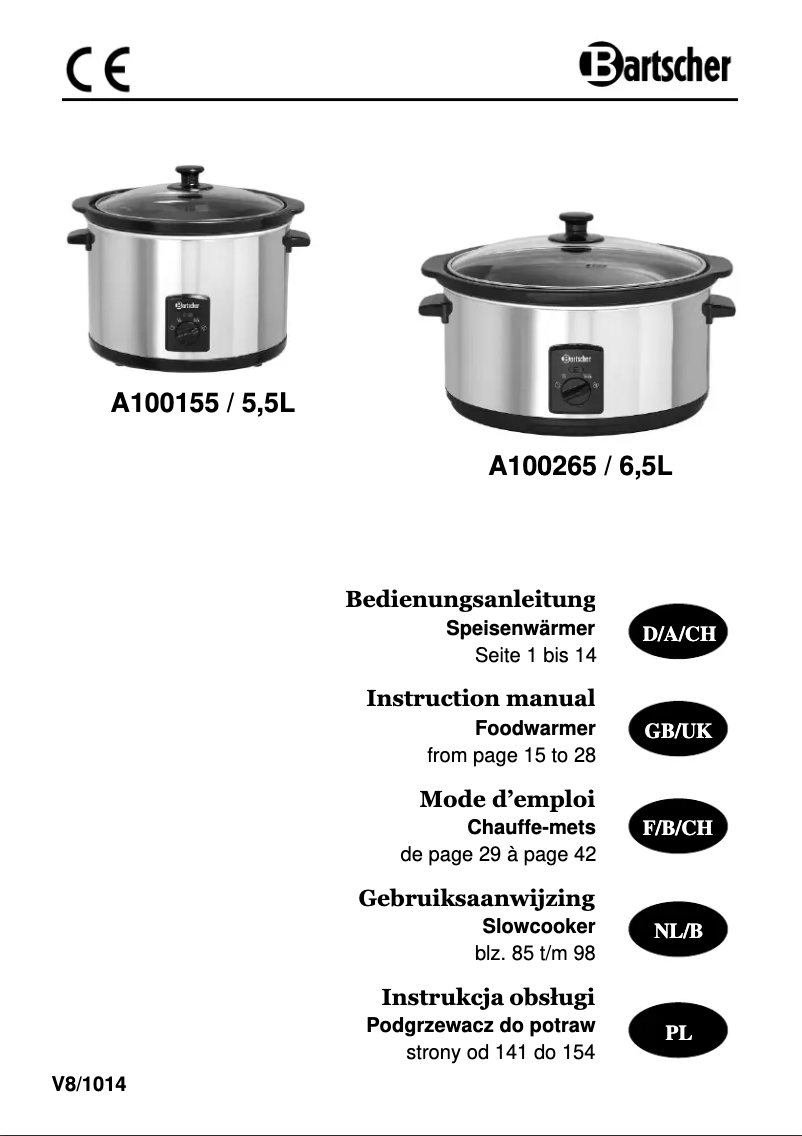 Page n°1 - Manuel utilisateur Bartscher A100155