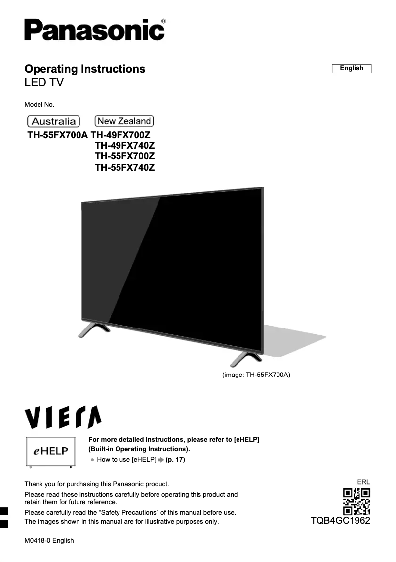 Image de la première page du manuel de l'appareil TH-55FX700A