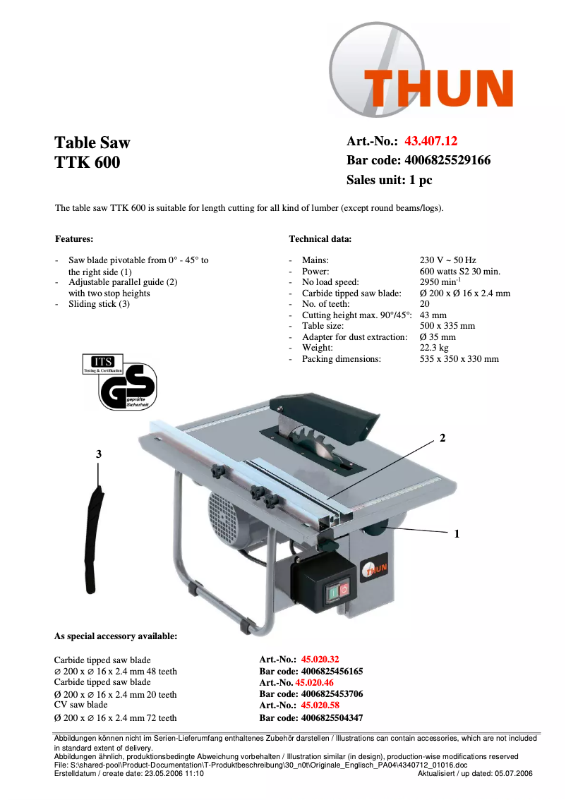 Page n°1 - Manuel utilisateur THUN TTK 600