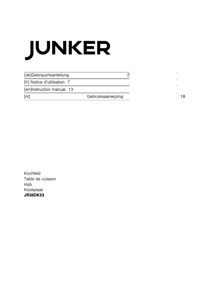 Page 1 de la notice Manuel utilisateur Junker JR36DK53