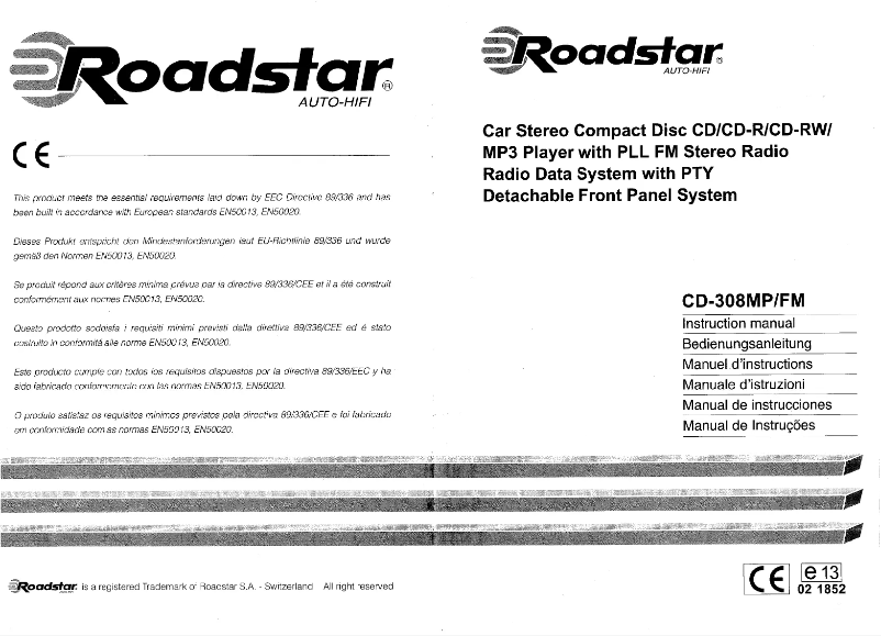 Page 1 de la notice Manuel utilisateur Roadstar CD-308MP
