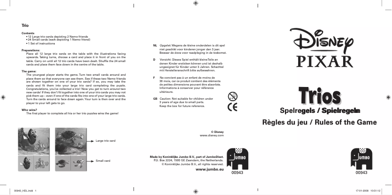 Page n°1 - Manuel utilisateur Jumbo Disney Pixar Trios